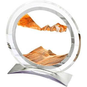 BGFJYUK Moving Sand Art Picture in Motion, Round Glass 3D Deep Sea Sandscapes with Display Flowing Sand Frame for Relaxing Desktop Home Office Work Décor for Kids Adults (Blue)