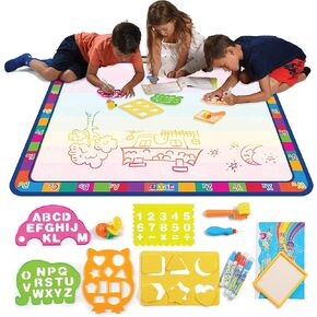 Play22 Large Magic Water Doodle Mat 22 PCS 39X30 - STEM Educational Learning ABC Letters Kids Drawing Board - Extra Large Water Drawing Doodling Mat Mess Free - Gifts for Kids Toddlers Boys and Girls