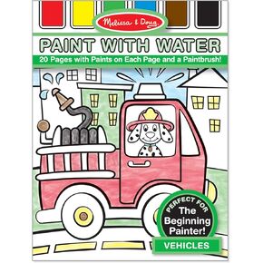 Melissa & Doug Paint With Water - Vehicles, 20 Perforated Pages With Spillproof Palettes