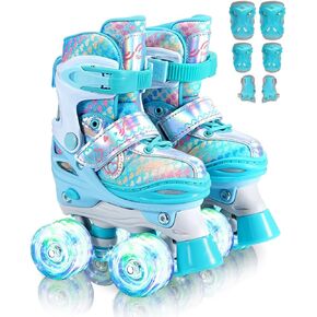 زلاجات دوارة للأطفال من سبورتنير، 4 زلاجات دوارة قابلة للتعديل للفتيات والأولاد والأطفال الصغار والمبتدئين، زلاجات للأطفال مع مجموعة معدات واقية هدية للاستخدام الداخلي والخارجي in Kuwait