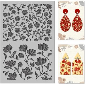 CHGCRAFT Oriental Flowers Polymer Clay Texture Sheets Curled Leaves Clay Texture Vintage Rubber Clay Texture Mat Modeling Pad Texture Sheets for Polymer Clay Making Earrings Jewelry in Saudi Arabia