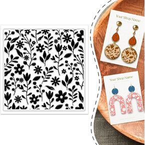 Flowers Polymer Clay Texture Sheet Silicone Texture Stamp Sheets Boho Clear Texture Mat Modeling Pattern Pad Reusable for Polymer Clay Pottery Earrings Jewelry Making, 5.5 x 5.5inch