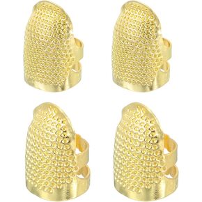 uxcell Sewing Thimble Finger Protector, 4 Pcs Metal Finger Shield Ring for Hand Sewing, Craft Accessories DIY Sewing Tools, Gold, 2 Sizes