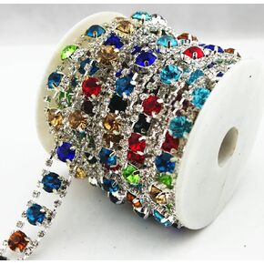 AEAOA 1 Yard 2 Rows 2.5mm Rainbow Crystal Rhinestone Chain Sew On Rhinestone Costume Applique Wedding Cake Decoration (Gold)