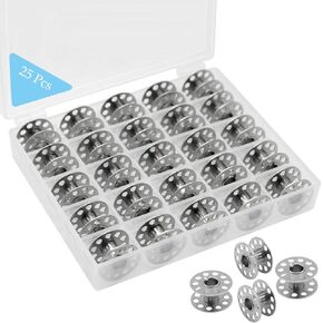 YEQIN 25 Pcs Metal Bobbins for Sewing Machine with Storage Box, A Class 15 Universal Bobbins in Case Compatible with for Brother, Janome, Singer, Bernina, Toyata, Anime, Kenmore, Elna, Babylock