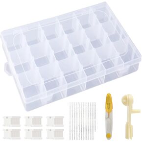 Embroidery Floss Organizer Cross Stitch Thread Storage Box Tools with 120 Pieces Floss Bobbins, Bobbin Winder, Scissor and Colour Stickers,Removable 18 Compartments Big Size Case