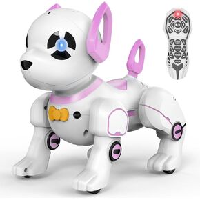 Remote Control Robot Dog Toy, RC Dog Programmable Smart Interactive Robotic Pets, RC Stunt Robot Toys Dog Imitates Animals Follow Functions for Boys Girls Toy RC Car Robot Dog Pink