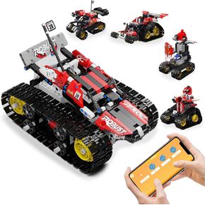 STEM Projects for Kids,Remote & APP Controlled 5-in-1 RC Robot/Tracked Car/Tank for Boys Girls Age 6+