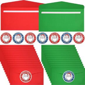 100 Pieces #10 Christmas Envelopes Green and Red Envelopes with 120 Pieces Christmas Official Stickers Self Adhesive Greeting Card Pockets for Holiday Mail Gift Wrapping (Christmas Holiday)