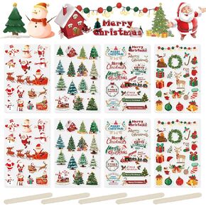 WANDIC Rub On Transfer Stickers, 16 Sheets 4 Styles Christmas Transfer Stickers Santa Claus Scrapbook Decals for Journal Planner Album,4 * 6in
