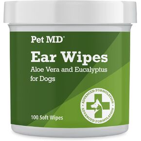 Pet MD - Dog Ear Cleaner Wipes - Otic Cleanser for Dogs to Stop Ear Itching, and Infections with Aloe and Eucalyptus - 100 Count