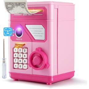 Electronic Piggy Bank for Kids Safe 2024, Pink Money Savings Bank with Password & Face ID Simulation, Mini ATM Safe Coin Bank with Auto Bill Slot, Christmas Birthday Toy Gift for Girls Age 6 7 8 9 10