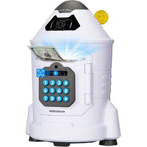 Kids Safe, Electronic Piggy Bank for Boys Girls, ATM Money Saving Box Toy 2024 with Password & Face ID Simulation, Christmas Birthday Gifts for 4 5 6 7 8 9 10 Year Old, Rocket Space Coin Cash Can