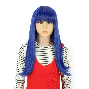 VGbeaty Girls Long Blue Wig Blunt Cut Ennui Cospaly costume Halloween Wig