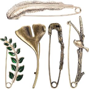 5Pcs Extra Large Safety Pins Alloy Vintage Chic Brooches Safety Pins for Women 5 Styles Heavy Duty Ginkgo Leaf Brooch Pins for Clothing Sweaters Shawls Collars Scarf Blankets Crafts