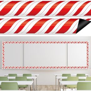 Whaline 24Pcs Christmas Magnetic Bulletin Board Border Red White Candy Magnetic Strips Border Trim for Xmas Winter Office Classroom Decor