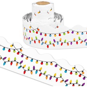 66Ft Christmas Light Bulletin Board Borders Colorful Light Bulb Scalloped Border Trim Xmas Classroom Border Decorations for Christmas Winter Holiday School Office Chalkboard Decoration
