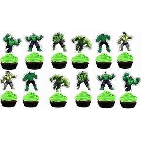 HUA Party Hulk Cake Topper, 48 Pcs, Superhero Birthday Party Supplies Decorations