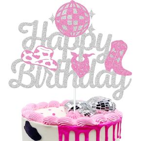 Cowgirl Birthday Cake Topper Western Cowgirl Birthday Cake Decoration Western Cowgirl Rodeo Theme Girl Birthday Decoration Glitter Silver Pink Cowgirl Party Supplies