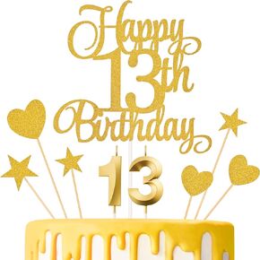13th Birthday Cake Decorations, 13th Birthday Candles Cake Numeral Candles and Glitter Happy 13th Birthday Cake Toppers Set for Birthday Party Supplies (Rose Gold)