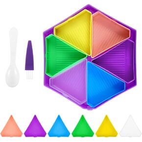 Piriuuo Diamond Art Painting Trays Kit, Diamond Art Painting Trays Organizer Triangles Diamond Art Trays Colorful Rhinestone Tray with Brush and Spoon for Diamond Art Craft