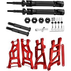 جزء ترقيات RC لـ 1/10 Rustler VXL 2wd/Stampede VXL 2wd، 2 قطعة عمود محرك خلفي CVD، المحاور الأمامية، تعليق أمامي خلفي من سبيكة A، أذرع من الفولاذ المقاوم للصدأ #45 مع سداسي، أحمر