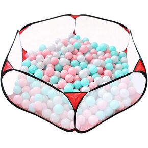 Portable Cute Hexagon Playpen Children Ball Pit, Indoor and Outdoor Easy Folding Ball Play Pool Kids Toy Play Tent with Carry Tote (Black and Red)