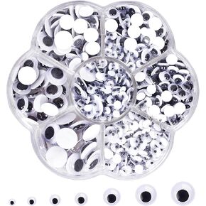 800 Pcs Black Wiggle Googly Eyes with Self-Adhesive, 4mm 5mm 6mm 7mm 8mm 10 mm 12mm Mixed Packaging,Black White Googly Eyes for DIY Crafts Decoration