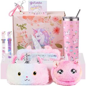 Unicorn Gifts Set for Girls Kids Toys Birthday Gift Box for Teen Girl, Little Girl Gift Age 6-8 Basket with Stainless Steel Tumbler/Crossbody Bag/Unicorn Headband