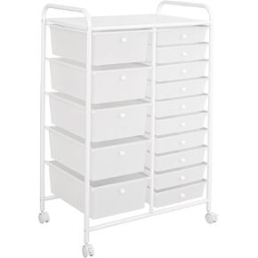 Seville Classics Rolling Utility Organizer Storage Cart, for Home Office, School, Classroom, Scrapbook, Hobby, Craft, 15 Drawer, White