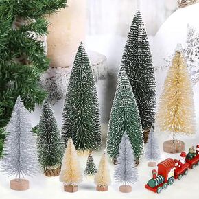 30 Pieces Miniature Sisal Frosted Christmas Trees Bottle Brush Mini Trees Plastic Tabletop Trees Ornaments for Christmas Room Decor Home Table Top Decoration and Crafts