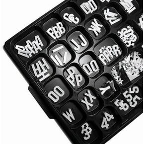 Universal Single Tab Helvetica Typeface Changeable Letters (165 Characters per Set) Size: 0.75"