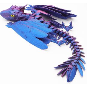 hocado3D Printed Dragon Feathered Wyvern Dragon Articulated Dragon，3D Printed Dragon with Wings, Dragon Fidget Toy Dragon Toys for Kids,Home Office Decor (Black) (Bluish Violet)