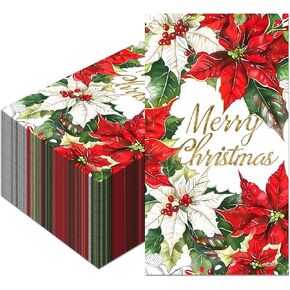 40Pcs Christmas Poinsettia Guest Napkins Christmas Guest Napkin Poinsettia Disposable Paper Napkins Red Flower Cocktail Napkins Christmas Cocktail Napkin Towel for Xmas Winter Party Bathroom Decor in Saudi Arabia
