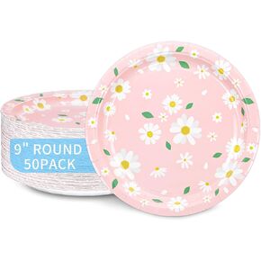 DYLIVeS Yellow Daisy Party Plates, Summer Daisy Paper Plates Disposable Daisy Dinner Dessert Plates for Girls Birthday Baby Shower Tea Party Wedding Spring Daisy Party Decorations, 9 Inch, 50 Pack