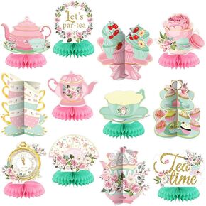 Liliful 12 Pcs Tea Party Decorations Floral Teapot Cake Tea Party Honeycomb Centerpieces Princess Tea Party Supplies Table Tea Party Decor for Birthday Baby Shower Wedding Favors Girls Women