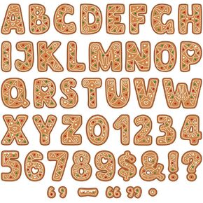176 Pcs Gingerbread Letters Christmas Bulletin Board Letters Decoration 4.3 Inch Gingerbread Alphabet Number Symbol Paper Cutouts for Classroom School Home Wall Window Christmas Holiday Party Supplies