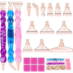 DoreenBow 21Pcs Diamond Art Painting Pen Metal Tips Kit Stainless Screw Thread Tips Multi Placer Tips Diamond Art Painting Accessories 5D Diamond Art Painting Tools with 6 Clay, Rose Glod