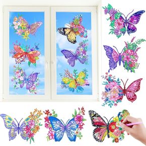 Qilery 12 Pcs Large Butterfly Diamond Painting Giant Butterfly Stained Glass Window Clings Diamond Painting Kits Stained Glass Diamond Painting Kit DIY Diamond Art Accessories for Adult Home Decor