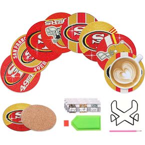 Generic 8 Pcs Diamond Art Painting Coasters Kits with Holder,DIY Football Diamond Art Coasters for Adults Beginners Craft Gift Supplies, Red, ZHILAI001