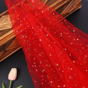8Yards 59"Wide Glitter Tulle Fabric Rolls Star Moon Sequin Tulle Fabric for Photography Props Background Women Dress Table Runner Skirts DIY Sewing Crafts Wedding Party Backdrop Stage Decoration-Black