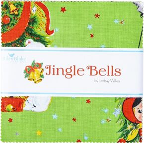Jingle Bells Riley Blake 5-inch Stacker, 42 Precut Fabric Quilt Squares by Lindsay Wilkes, Assorted