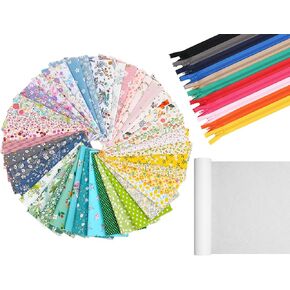 103 Pcs 9.8'' x 9.8'' Cotton Fabric Squares Precut Quilting Square Fabric Bundles with 36 Nylon Zippers Spring Floral Panels for Quilting Supplies Sewing Craft DIY