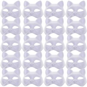 Unpainted Cat Masks DIY White Paper Masks 20pcs Unpainted Cat Half Masks Blank Hand Painted Masks Plain Masquerade Masks Halloween Paintable Masks Party Favors for Cosplay