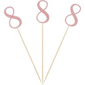 Rose Gold 8th Glitter Birthday Centerpiece Sticks, 12-Pack Number 8 Table Topper Anniversary Party Decorations