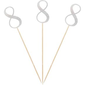 Silver Glitter 8th Birthday Centerpiece Sticks, 12-Pack Number 8 Table Topper Anniversary Party Decorations