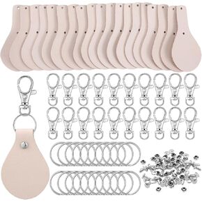 20 Pcs Leather Keychain Blank Craft Kit PU Leather Key Fob Swivel Hook Key Ring for Stamping Laser Engraving