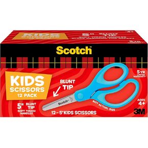 Scotch 5" Soft Touch Blunt Tip Kids Scissors, 12 Count Teacher’s Pack, Green, All-Purpose Scissors for School and Crafts (1442P-12)