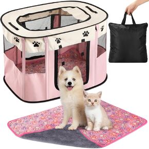 Yousoontic المحمولة الحيوانات الأليفة روضة قابلة للطي الكلب روضة للماء المحمولة قفص بيت الكلب ممارسة اللعب خيمة لجرو القط أرنب السفر روضة للأطفال في الهواء الطلق التخييم في الأماكن المغلقة مع حقيبة حمل (الوردي) in Kuwait