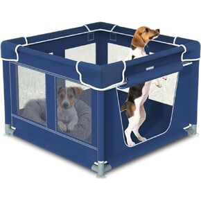 Dog Playpen, 42x42x25.6 Inches Foldable Portable Soft Puppy Playpen with Gate, Thickened Fabric Mesh Dog Fence with High-Strength Nylon Wire Mesh, Indoor Outdoor Breathable Exercise Pet Fence Cage